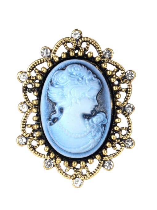 blue Alloy With Antique Copper Plated Vintage Beauty Head Brooches