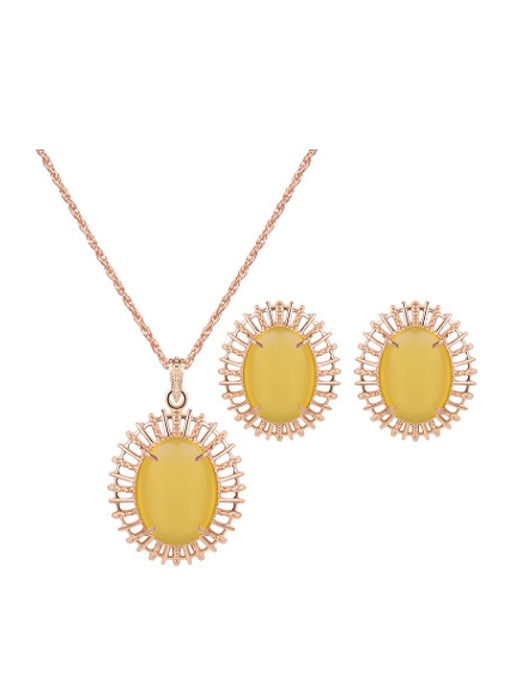 yellow Alloy Imitation-gold Plated Fashion Oval Artificial Stones Two Pieces Jewelry Set