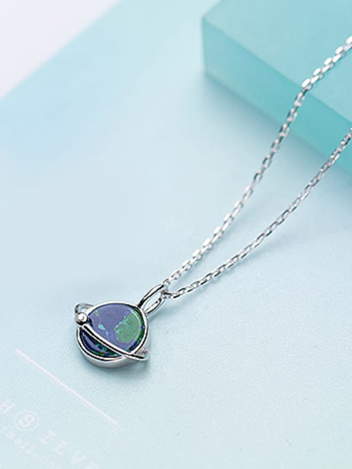 Rosh Fashionable Green Round Shaped Crystal S925 Silver Necklace 1