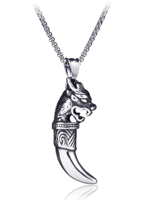 BSL Stainless Steel With Antique Silver Plated Trendy wolf tooth Necklaces 0