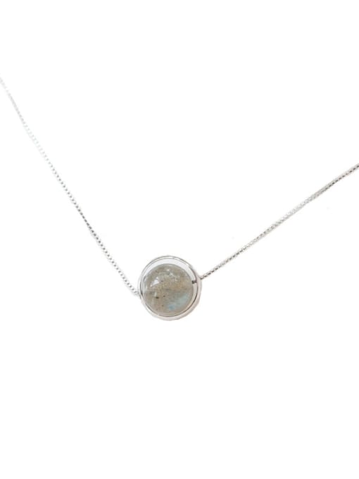 DAKA Simple Round Stone Pendant Silver Necklace 0