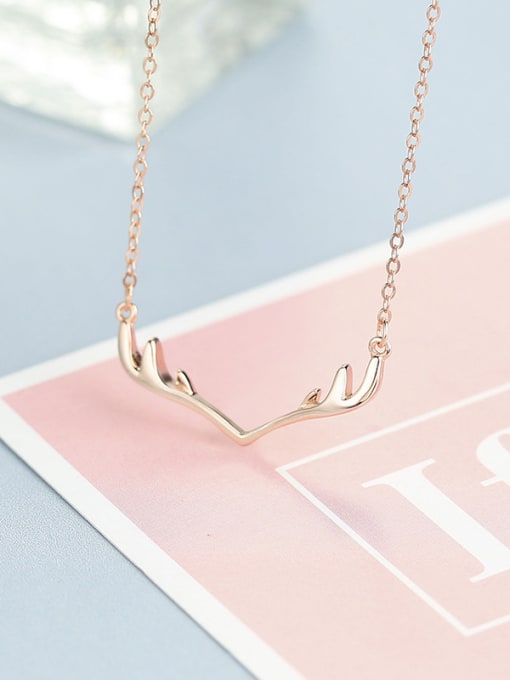 One Silver Rose Gold Antlers Necklace 2