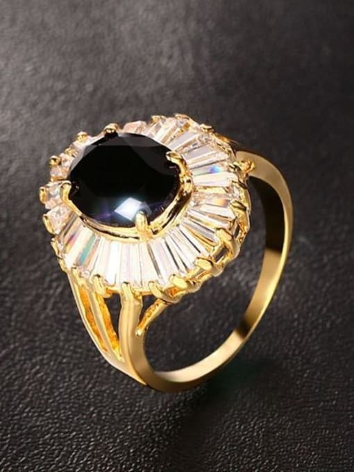 Black Trendy Gold Plated Black Zircon Copper Ring