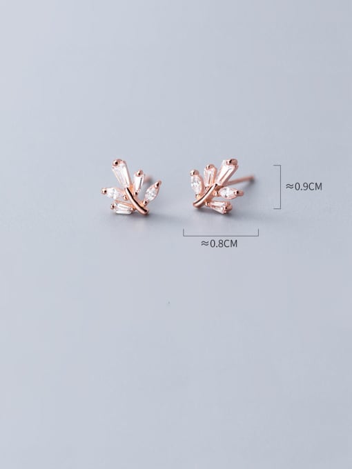 Rosh 925 Sterling Silver With Cubic Zirconia Simplistic Leaf Stud Earrings 2