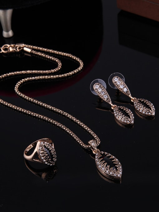 BESTIE Alloy Antique Gold Plated Vintage style Artificial Stones Oval-shaped Three Pieces Jewelry Set 1
