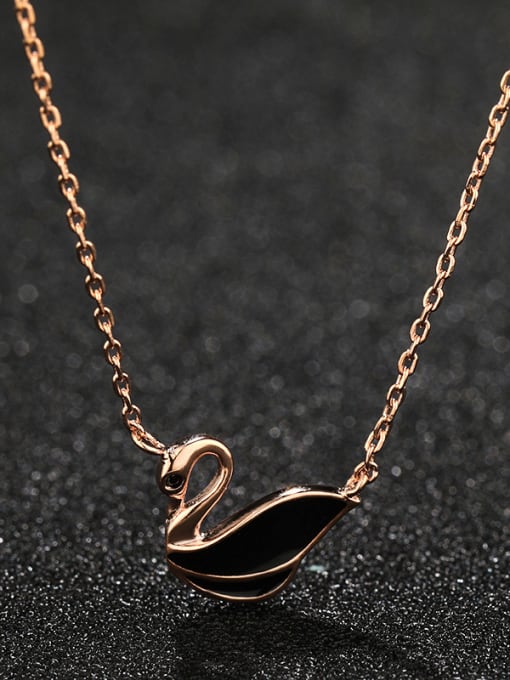 UNIENO 925 Sterling Silver With Rose Gold Plated Cute Swan Necklaces 0