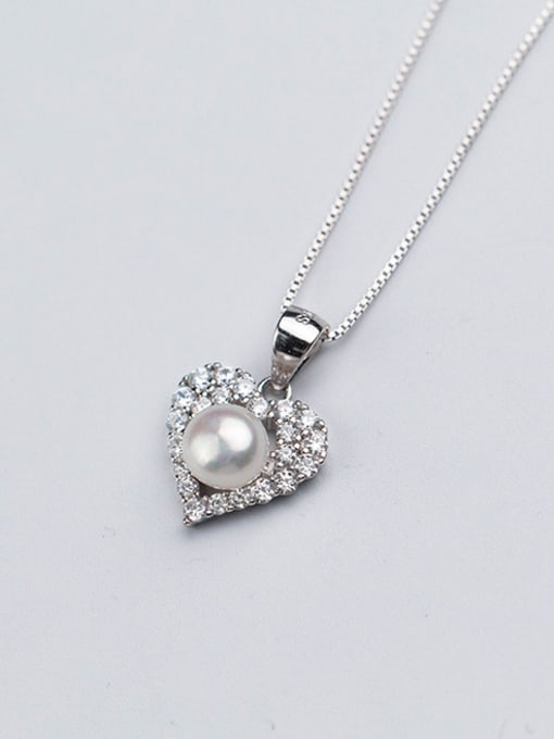 Rosh Fashion Heart Shaped Artificial Pearl S925 Silver Pendant 0