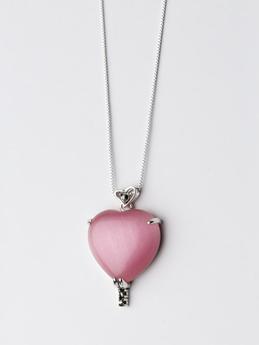 Pink Temperament Heart Shaped Pink Opal Silver Pendant