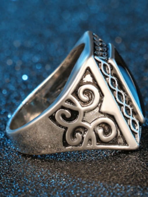 Gujin Punk style Black Enamel Silver Plated Alloy Carved Ring 2