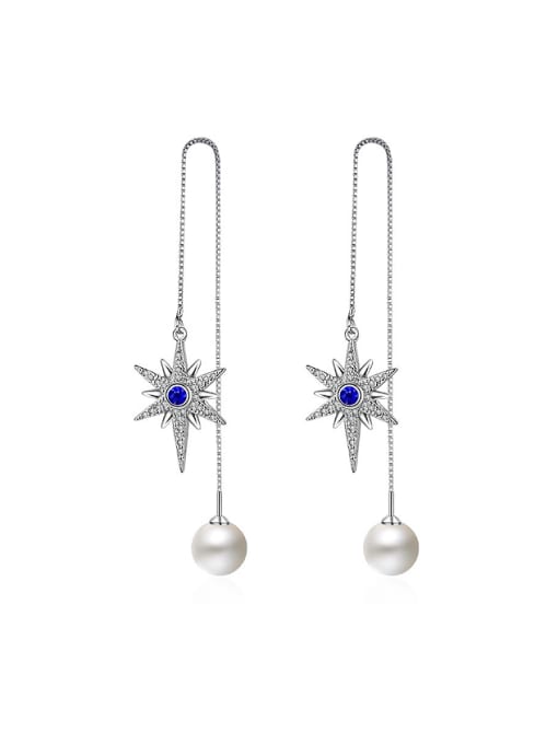 AI Fei Er Fashion Imitation Pearl Shiny Zirconias Star Line Earrings 0