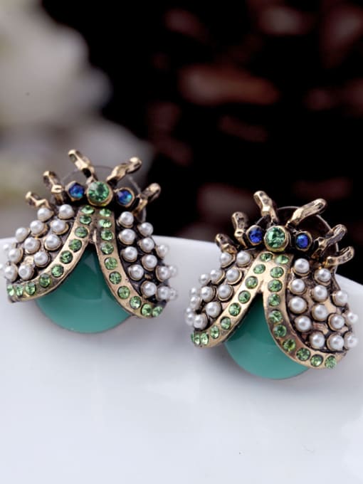 KM Lovely Insect Shaped Stones Alloy stud Earring 2