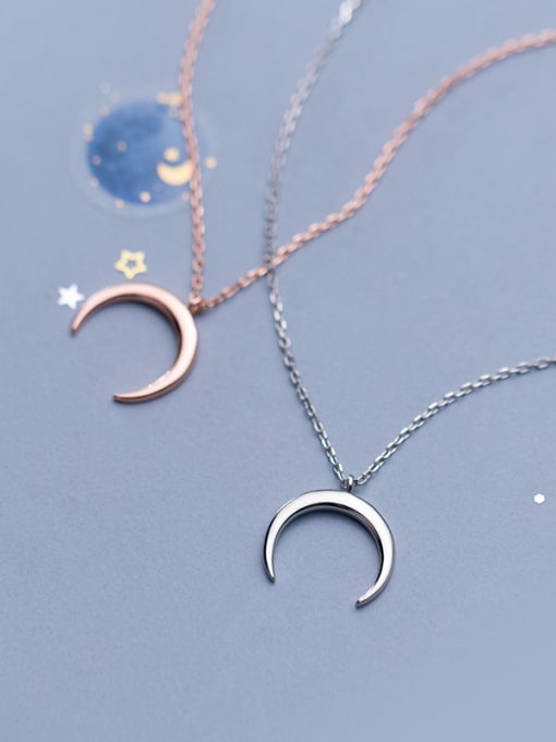 Rosh 925 Sterling Silver With Platinum Plated Simplistic Moon Necklaces 0