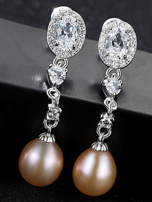Pink Pure silver AAA zircon Natural Freshwater Pearl Earrings