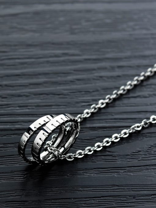 Open Sky Titanium With White Gold Plated Personality  Double Round Mens Necklaces 2