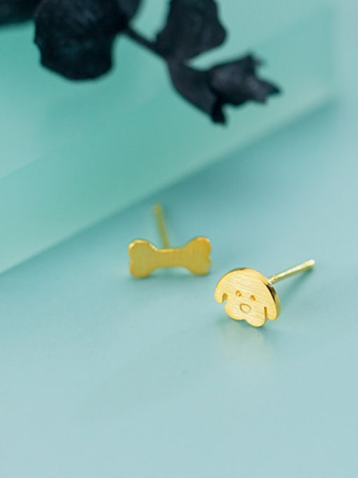 Golden Cute Dog And Bone Shaped Asymmetric Stud Earrings