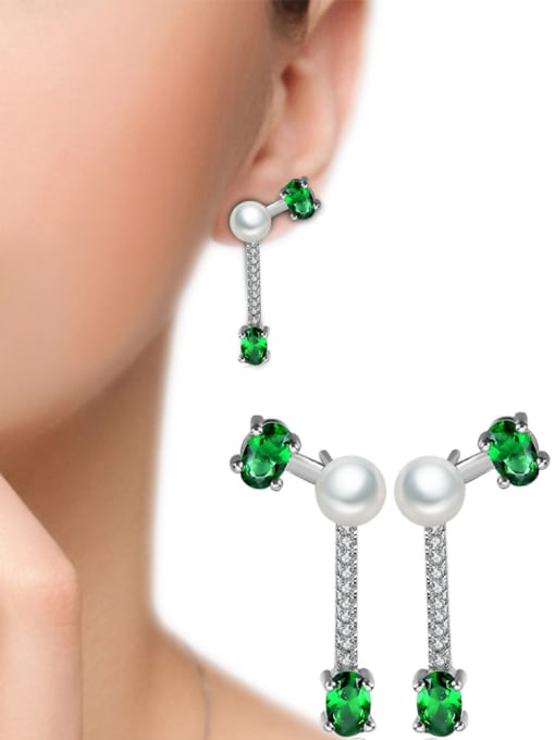 Ya Heng Temperaments Simple Shining Zircons Pearls Stud Earrings 1