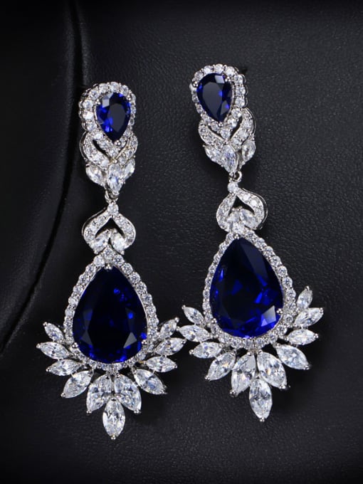 Blue Water Drop Zircon Wedding Cluster earring