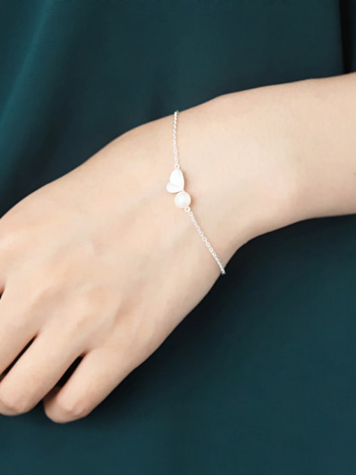 ZK Simple White Artificial Pearl Little Leaves 925 Sterling Silver Bracelet 1