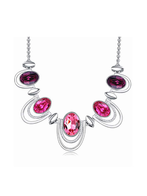 pink Fashion Oval austrian Crystals-accented Pendant Alloy Necklace