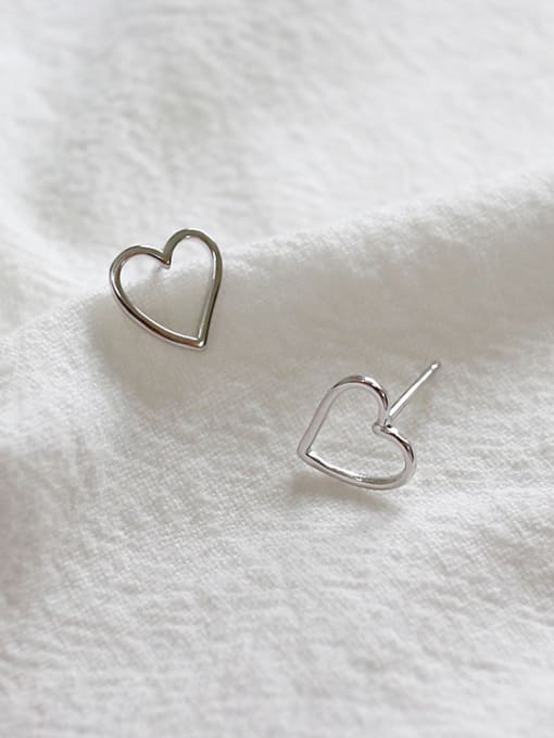 DAKA Simple Hollow Heart Silver Stud Earrings 2
