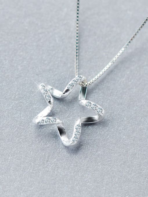 without chain Elegant Hollow Star Shaped S925 Silver Rhinestones Pendant