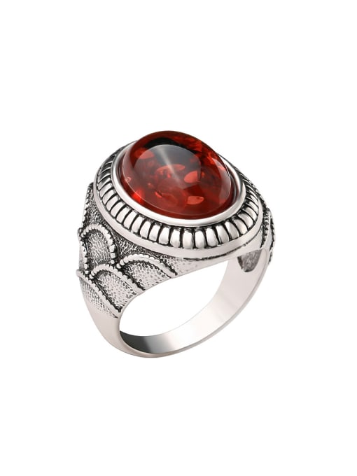Gujin Retro style Red Carnelian stone Antique Silver Plated Alloy Ring 0