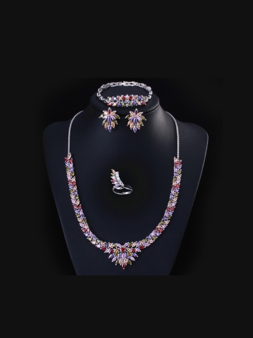 L.WIN colorful Zircon Two Pieces Jewelry Set 0