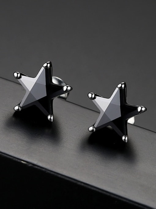 Black Zirconium Copper inlaid AAA zircon black five-pointed star Stud Earrings