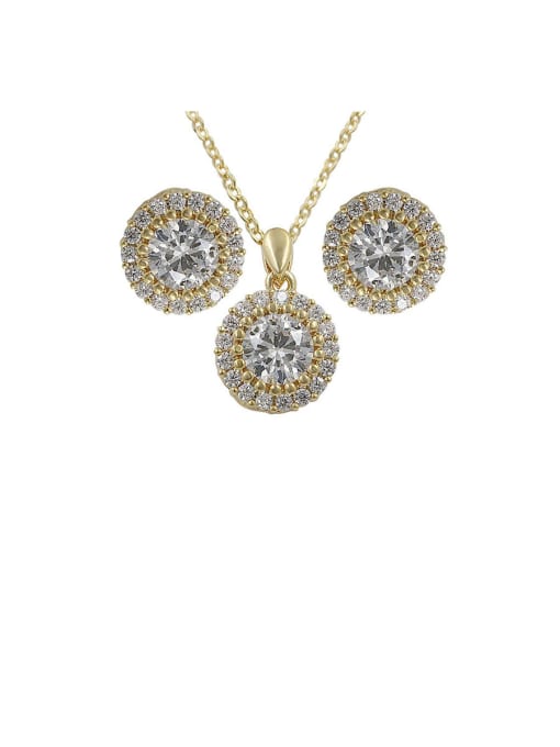 Champagne gold Copper With Cubic Zirconia Simplistic Round  Earrings And Necklaces 2 Piece Jewelry Set