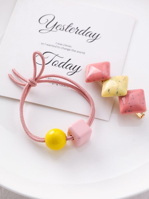 A pink yellow Alloy With Candy Color Headband Hair Clip Set