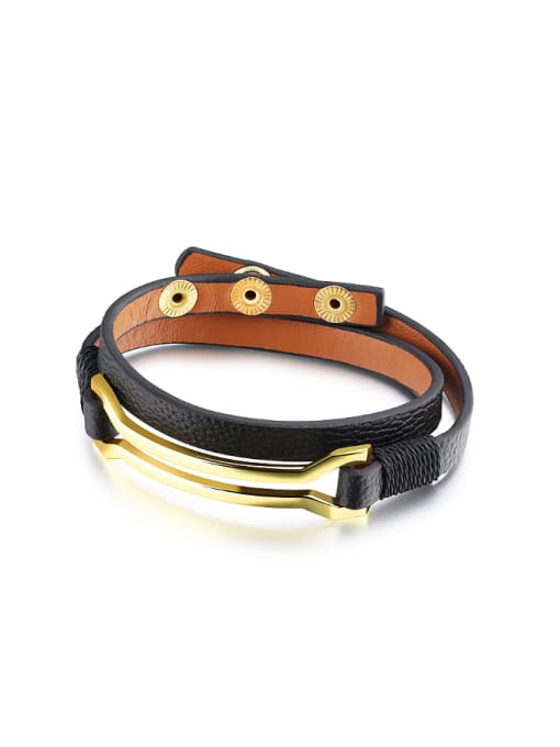 Open Sky Fashion Two-band Artificial Leather Gold Plated Bracelet 0