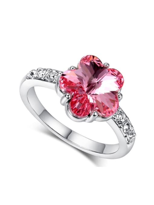 White  5.5# Noble Pink Crystal Flower Shaped Copper Ring