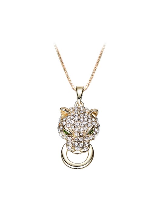 CEIDAI Personalized Leopard Head Zircon Gold Plated Necklace 0