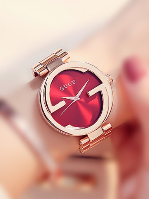 Red & rose gold GUOU Brand Simple Rose Gold Plated Watch