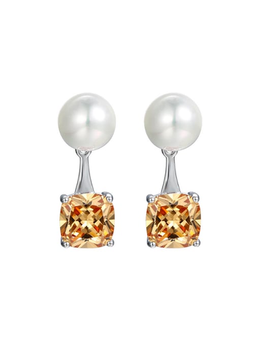 Champagne Copper Alloy White Gold Plated Pearl Zircon Creative Multiuse stud Earring