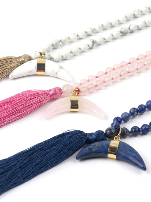 handmade Semi-precious Stones Moon Tassel Pendant Fashion Necklace 3