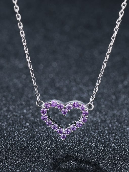 purple 925 Sterling Silver With Cubic Zirconia Simplistic Heart Necklaces