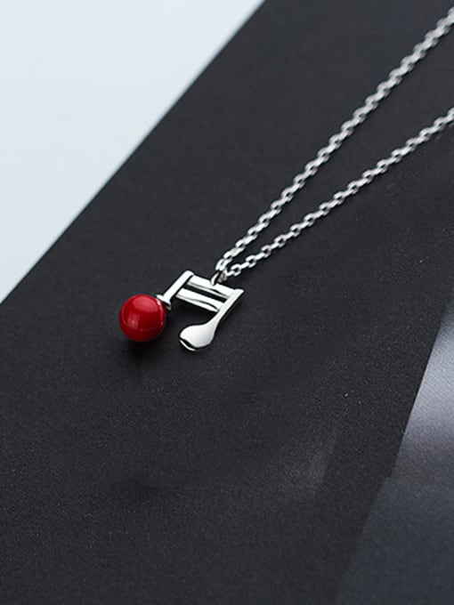 Rosh Creative Note Shaped Red Artificial Pearl S925 Silver Necklace