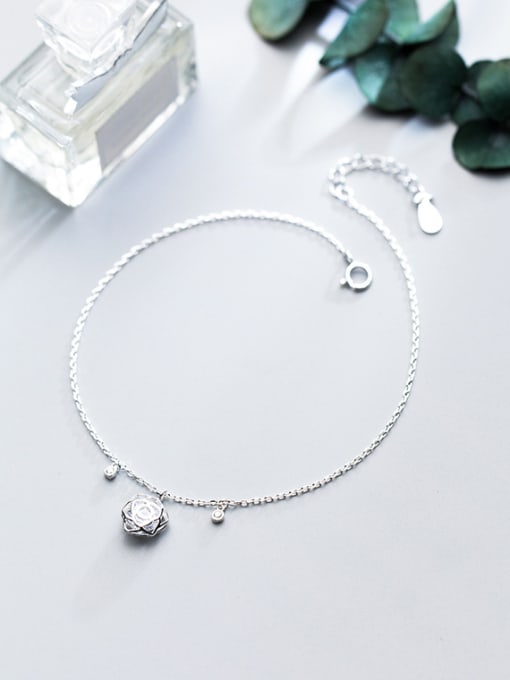 Rosh 925 Sterling Silver With 18k White Gold Plated Delicate Rose Anklets 1