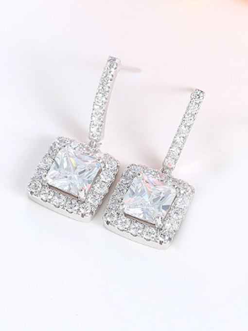 Wei Jia Fashion Square Cubic Zirconias Copper Stud Earrings 2