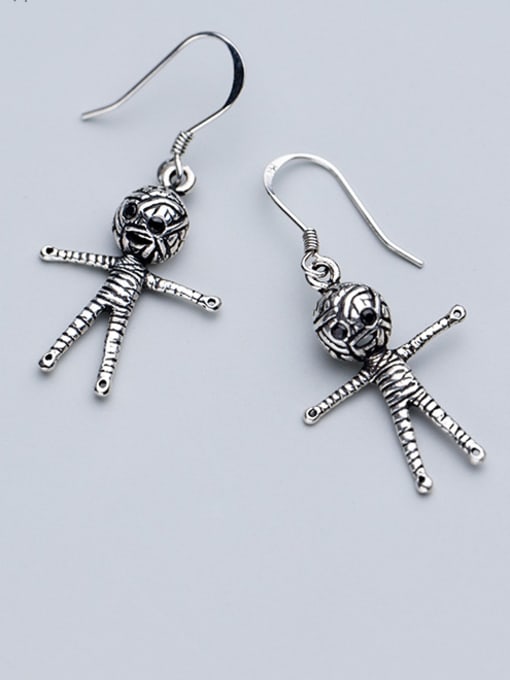 Rosh 925 Sterling Silver With Antique Silver Plated Skull Doll Hook Earrings 0