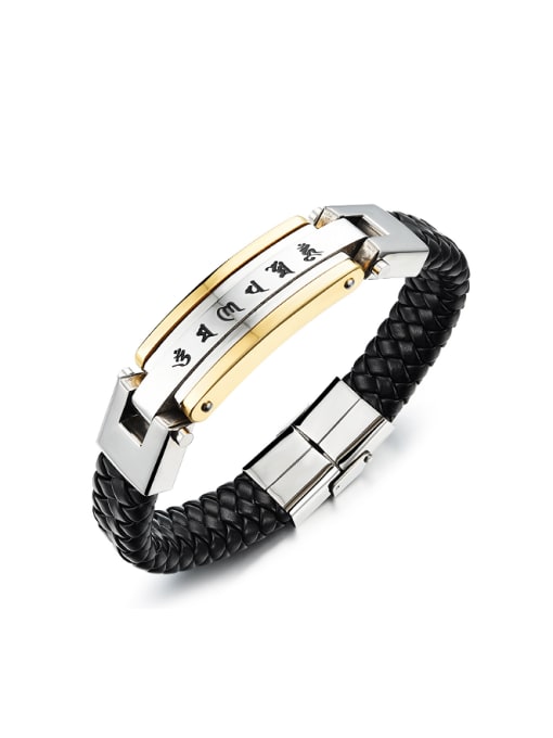 Open Sky Personalized Titanium Woven Black PU Men Bracelet 0