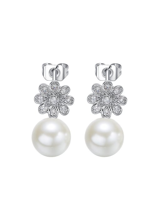 CEIDAI Fashion Artificial Pearl Zircon Flowery Stud Earrings 0