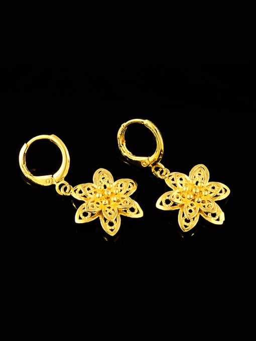 Yi Heng Da Vintage 24K Gold Plated Flower Shaped Copper Drop Earrings 1