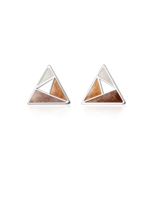 Rosh 925 Sterling Silver With Platinum Plated Simplistic Triangle Stud Earrings