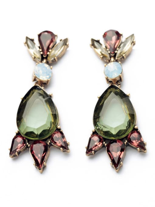 Green Irregular Glass Stones Alloy Drop Cluster earring