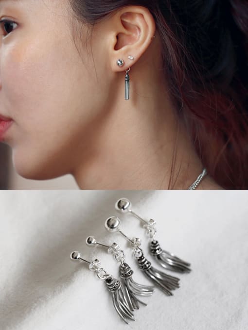 Boomer Cat Sterling silver beads retro tassels earrings 2