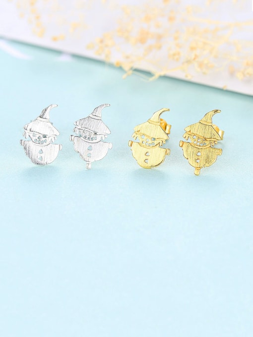 CCUI 925 Sterling Silver With Gold Plated Cute Scarecrow  Stud Earrings 3