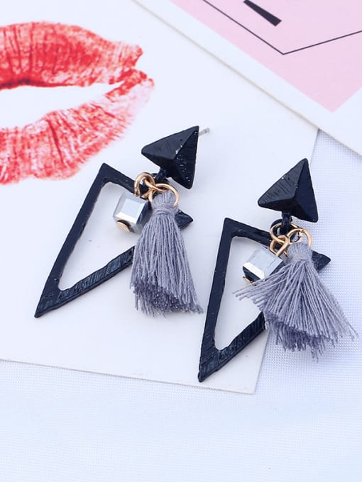 Gray Elegant Triangle Shaped Crystal Tassel Earrings