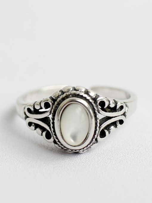 Shell stone 925 Sterling Silver With Antique Silver Plated Vintage Oval Rings